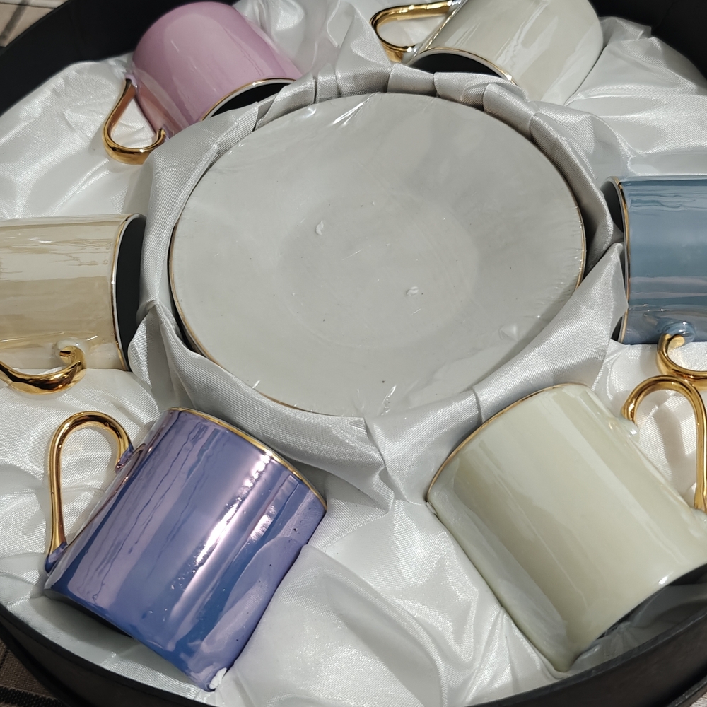 Elegant Ceramic Coffee Mug Set with Gold Handles